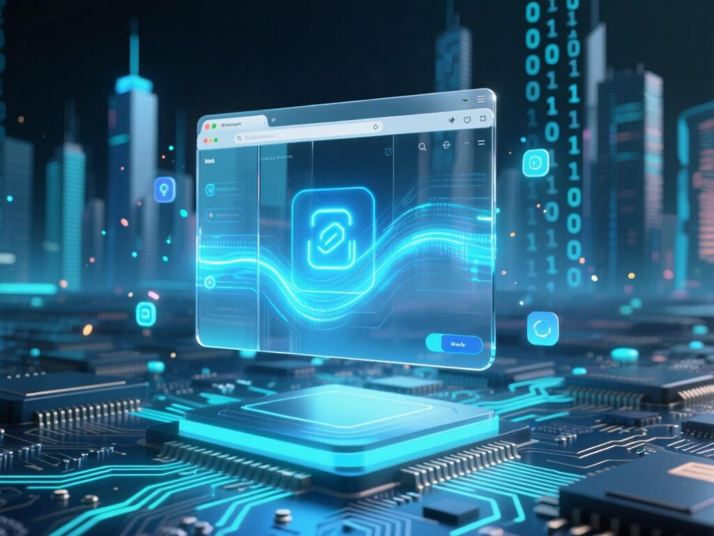 “Illustration of AI copilots, passkeys, and tabs showing the future of web browsers.”