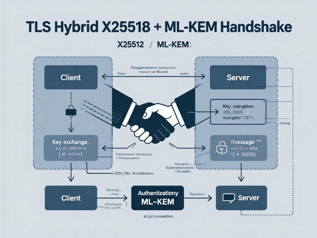 “TLS 1.3 hybrid key exchange flow combining X25519 and ML-KEM (Kyber).”