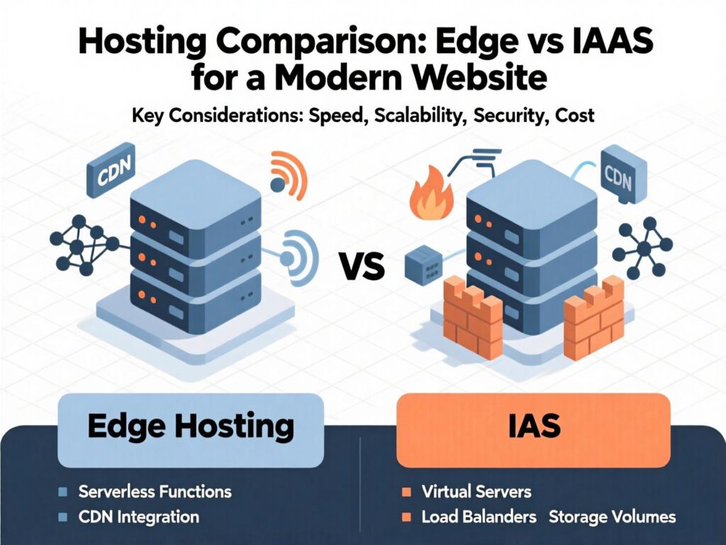 Hosting comparison table for edge platforms versus IaaS in a tech stack for a modern website.