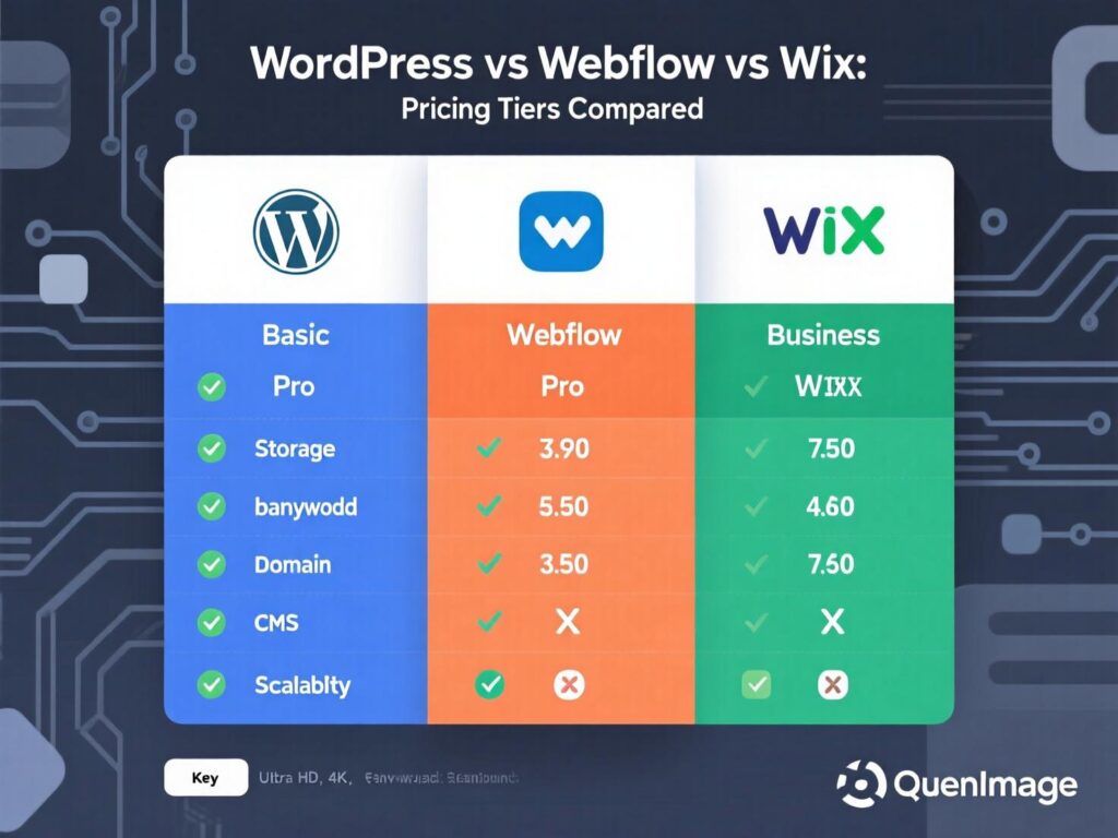 “Pricing tiers for Webflow, Wix, and WordPress hosting in 2025”