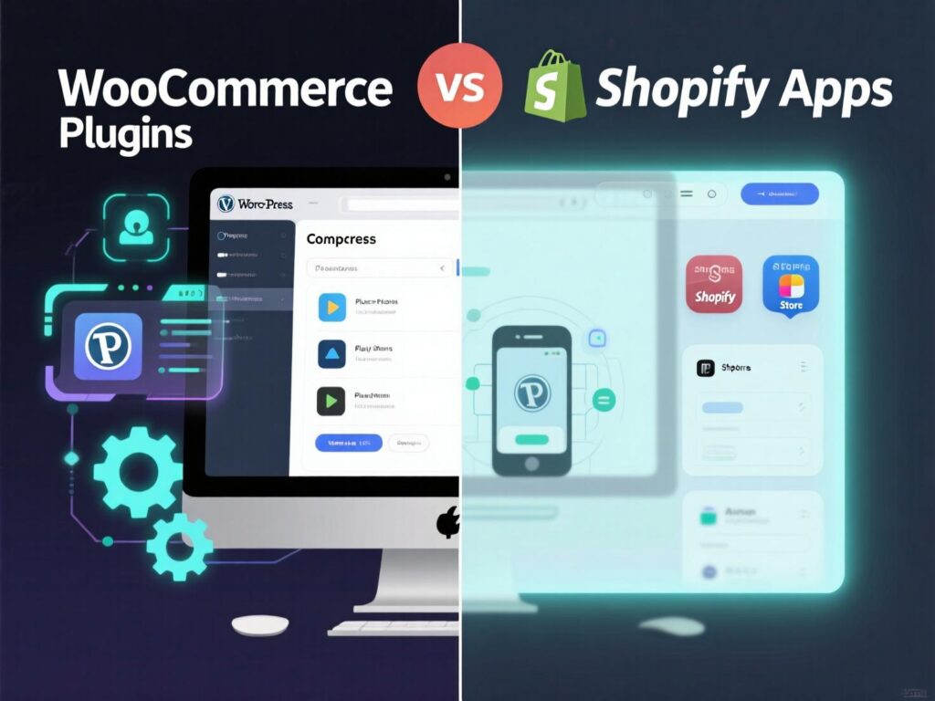 “WooCommerce plugins vs Shopify apps ecosystem in 2025.”