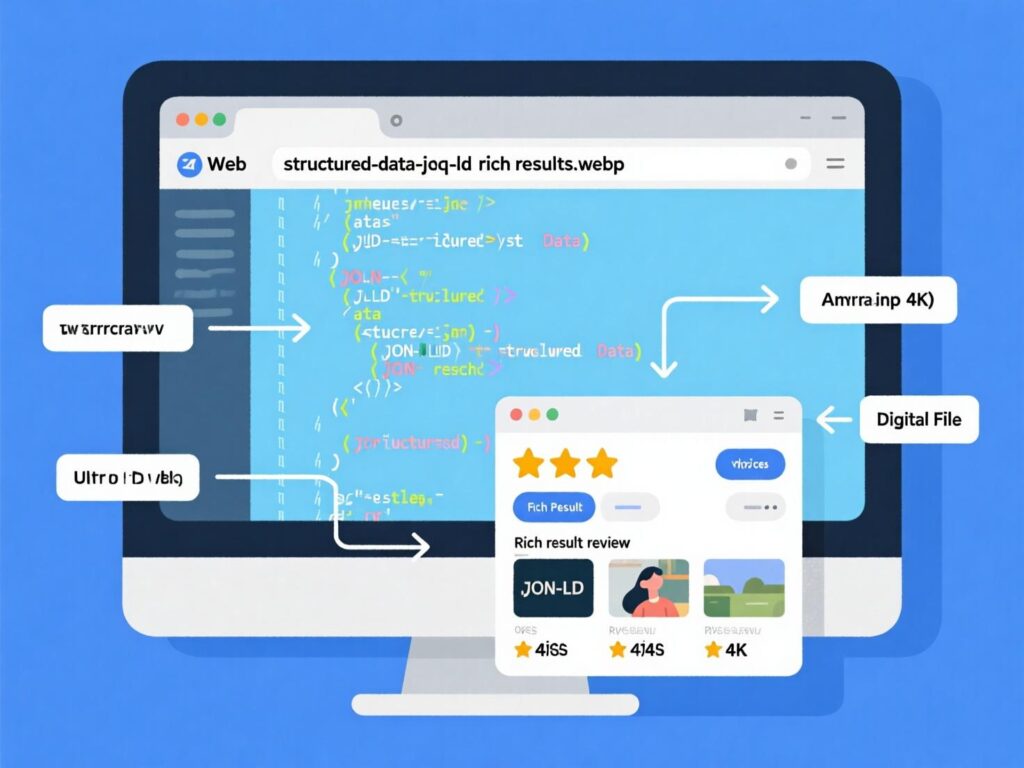 JSON-LD structured data examples (Article, FAQ, HowTo) used in a technical SEO audit template.
