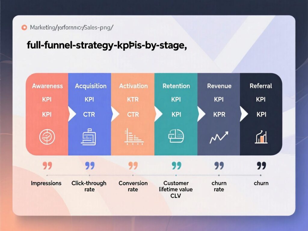 “KPIs by stage in a full-funnel strategy.”