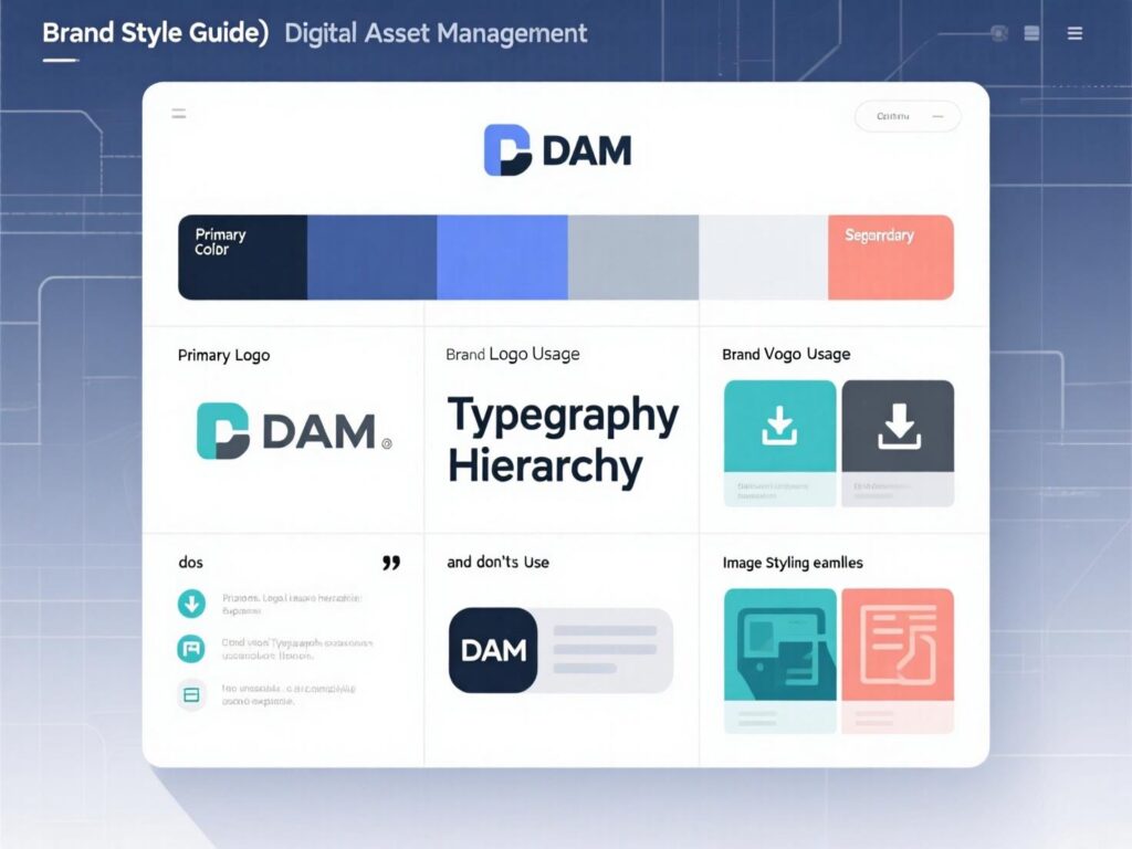“Online brand style guide hub with locked templates and assets.”