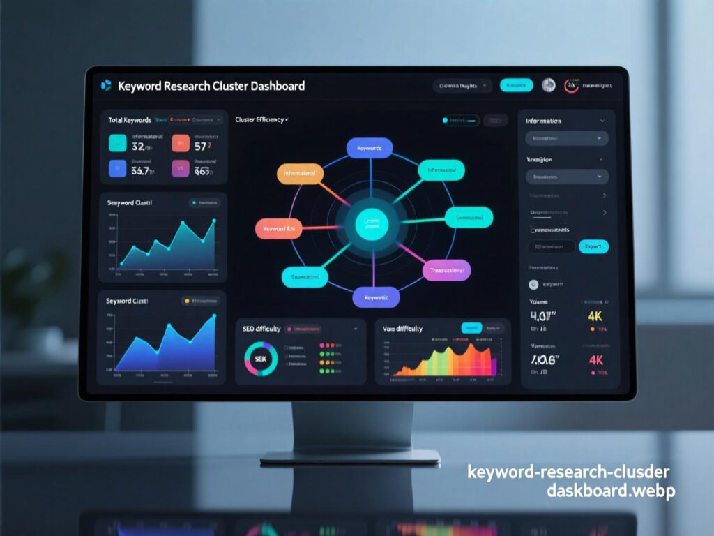 Dashboard view: keyword research clusters to pipeline and revenue.