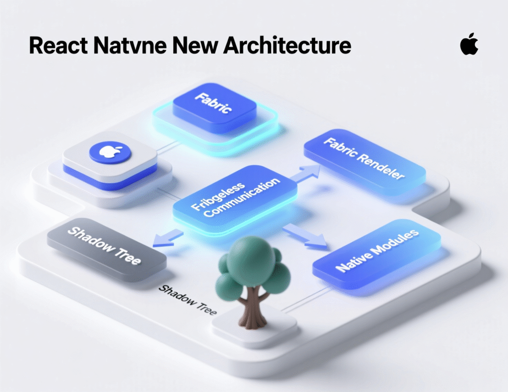 React Native New Architecture with bridgeless JSI, Fabric renderer, TurboModules”