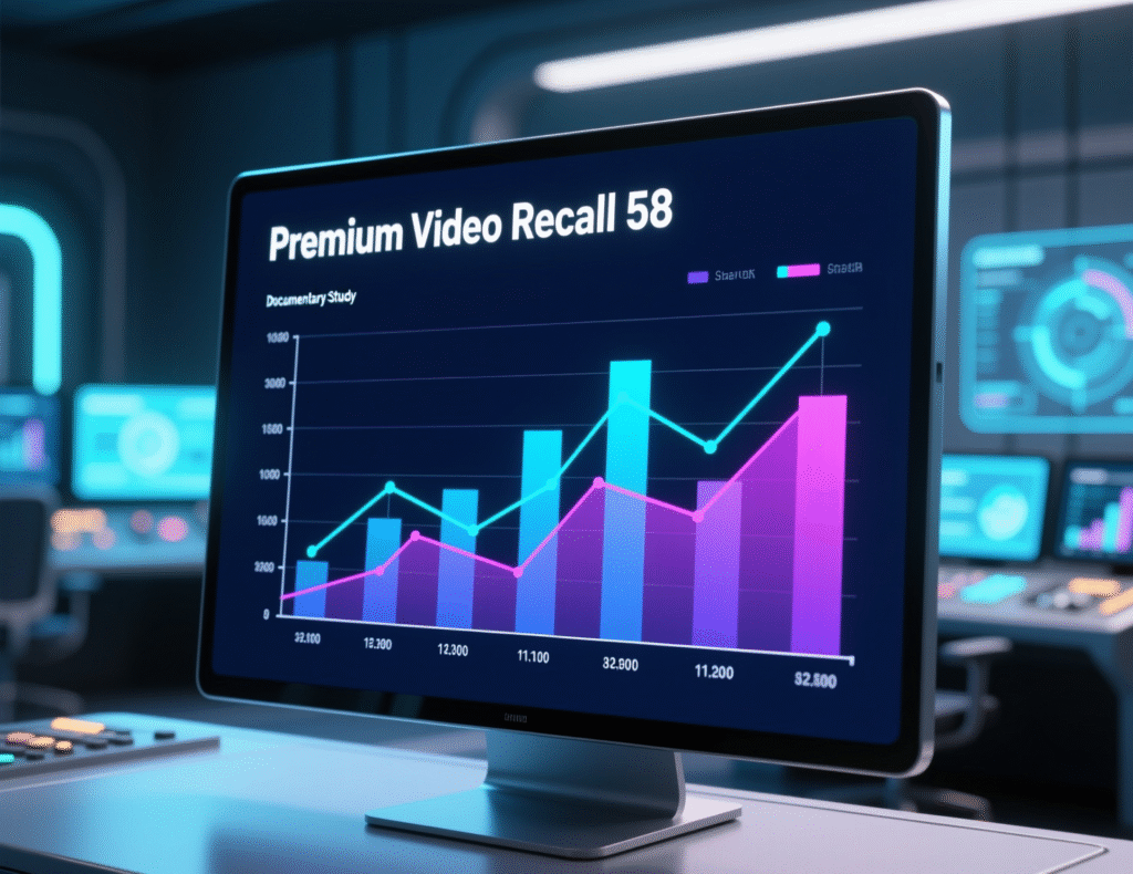 Chart visualizing +58% unaided recall for premium video vs non-premium per FreeWheel/Comcast study.