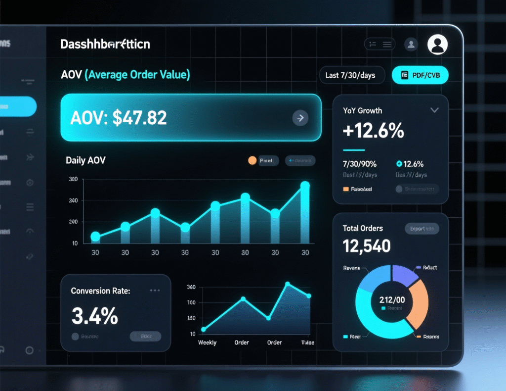 Average order value analytics dashboard with attach rate and take-rate KPIs.”