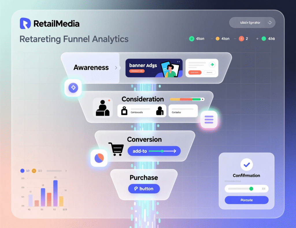 “Retail media retargeting funnel using logged-in identity and cart events.”