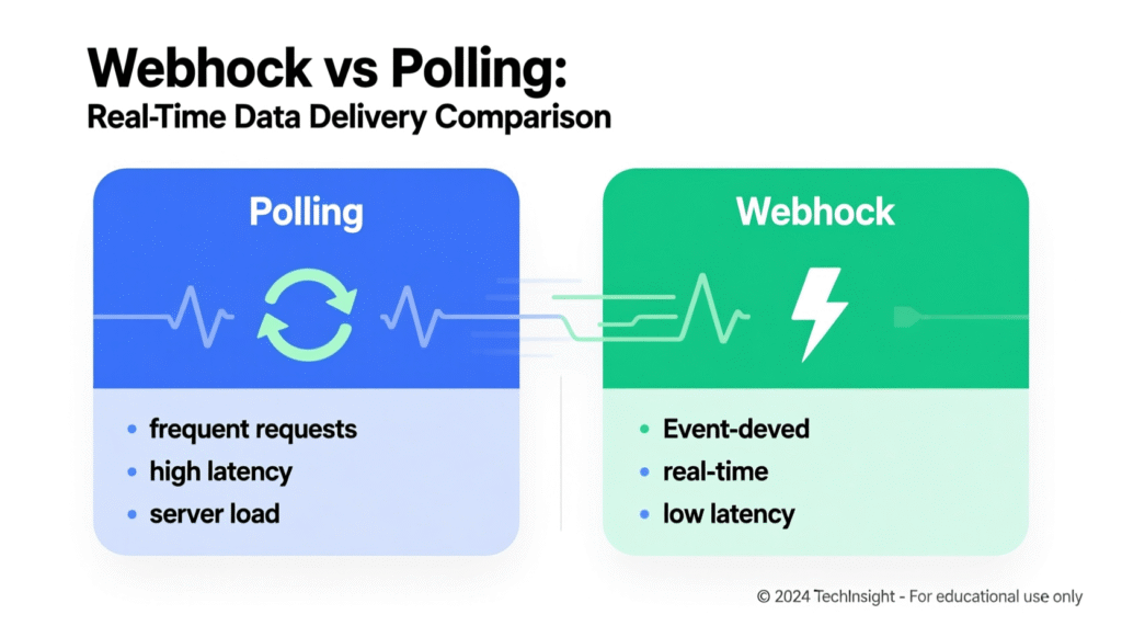 “Comparison chart of webhooks vs polling for real-time updates.”