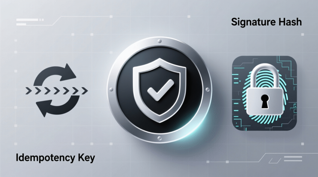 “Webhook security flow with signature verification and idempotency.”