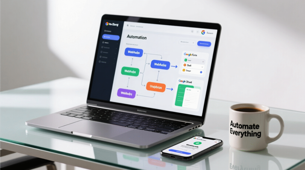 “No-code webhook automation examples connecting business apps.”