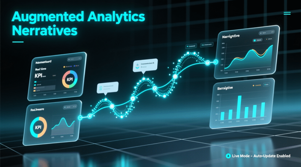 “Augmented analytics interface showing automated insights and natural-language explanations.”