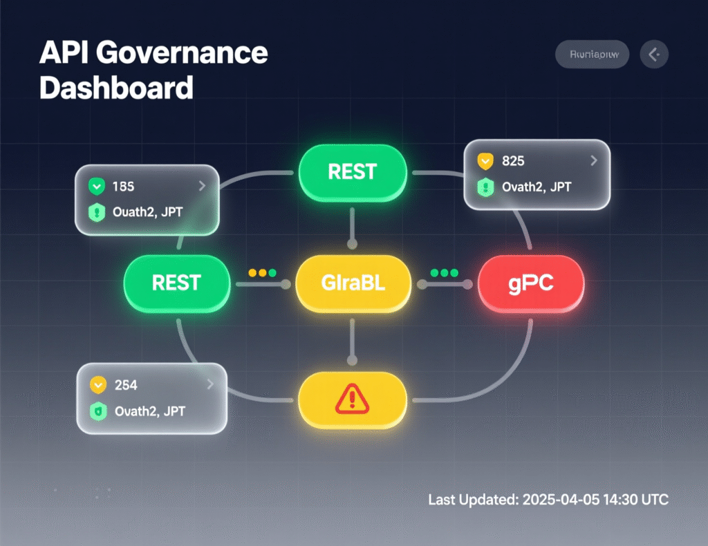 “API governance lifecycle showing review, versioning, and deprecation” Placement: Below “Governance” H2