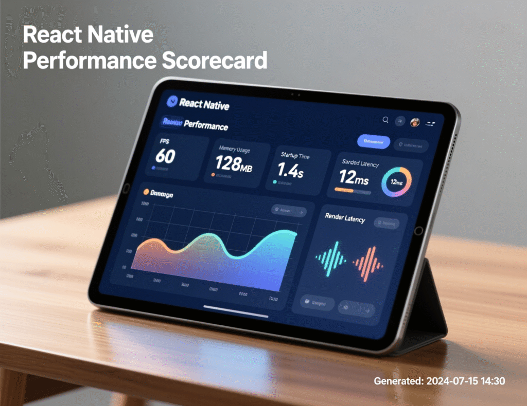 Performance scorecard for React Native (startup time, crash-free %, FPS)