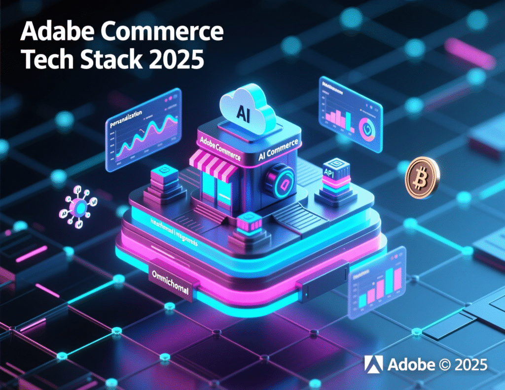Adobe Commerce tech stack with PHP, Redis, RabbitMQ, OpenSearch, and Fastly