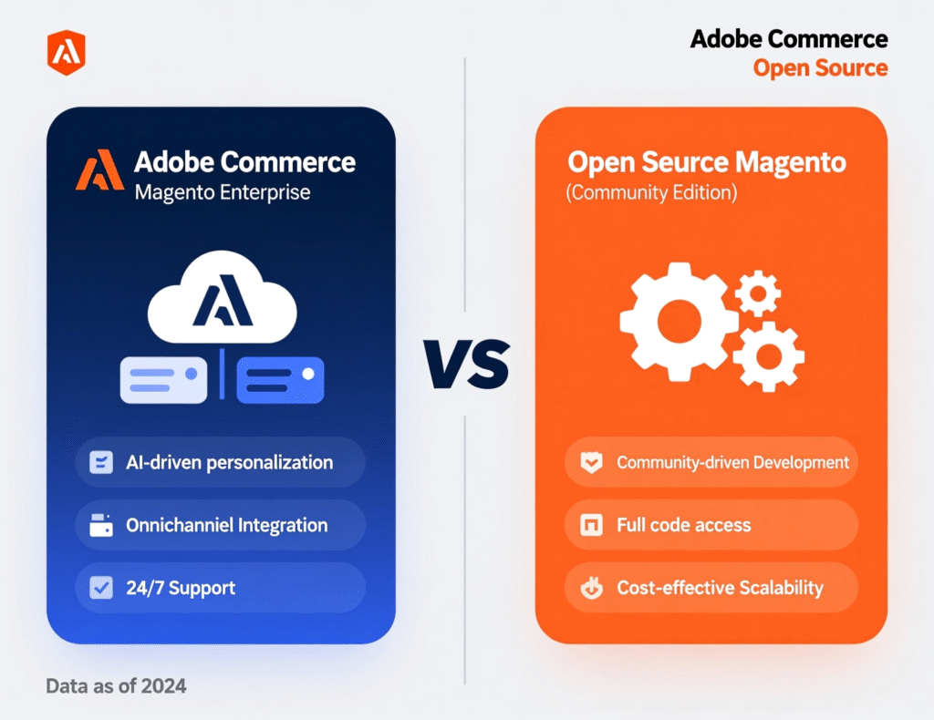 Adobe Commerce vs Magento Open Source features comparison chart