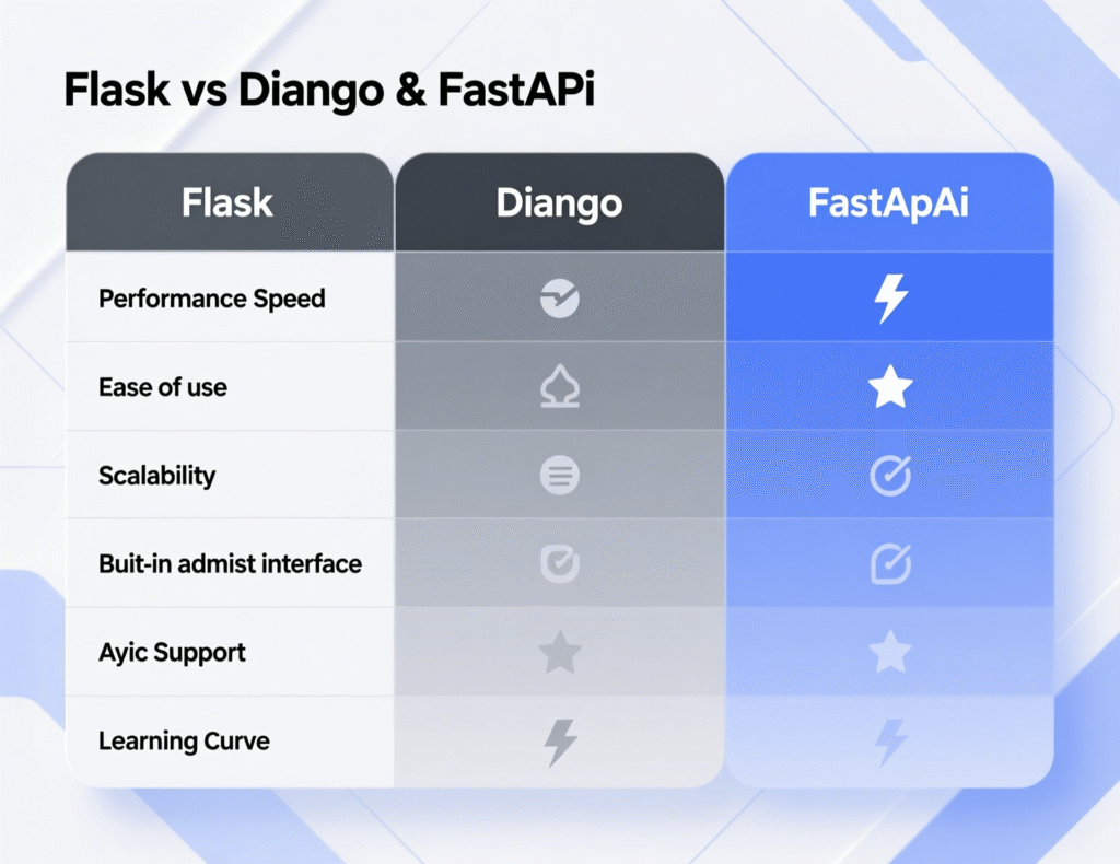 Flask vs Django vs FastAPI comparison table”