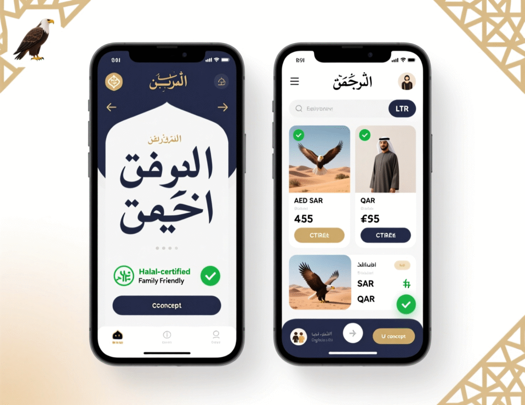 “Arabic RTL and English ecommerce interfaces side by side with GCC currencies.”