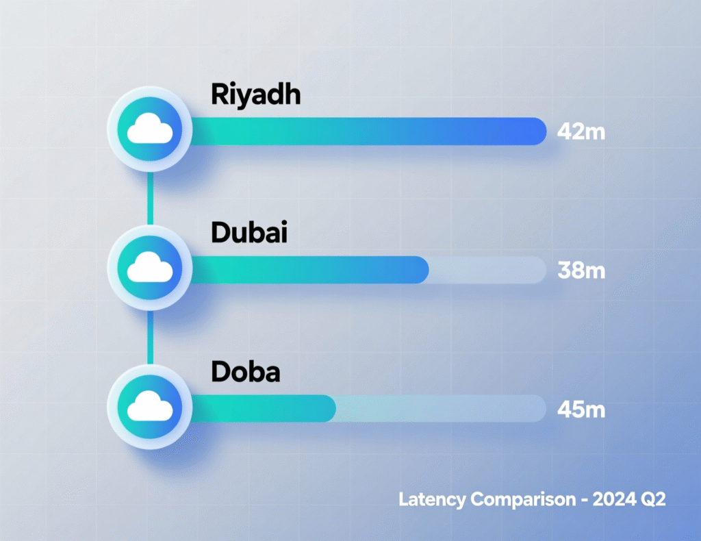 Latency and network routes between Riyadh, Dubai and Doha data centers