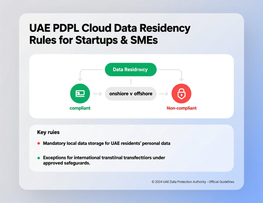 Visualization of UAE PDPL cloud data residency rules for startups and SMEs in Dubai and Abu Dhabi