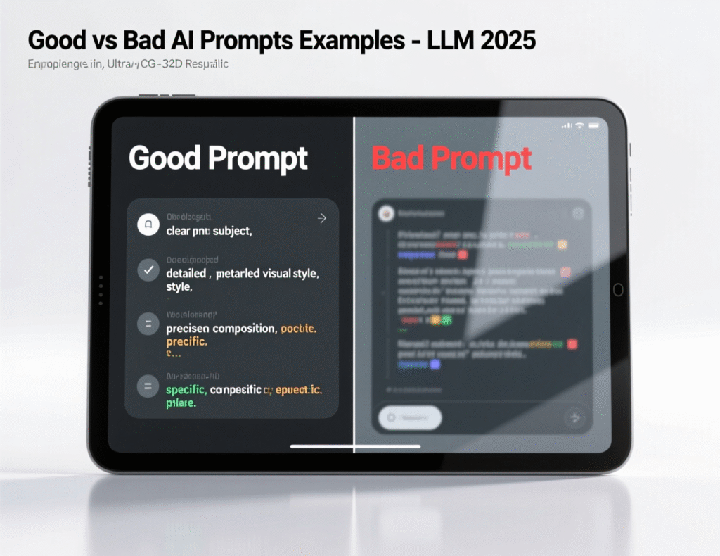 Comparison of good vs bad AI prompts illustrating prompt engineering skills