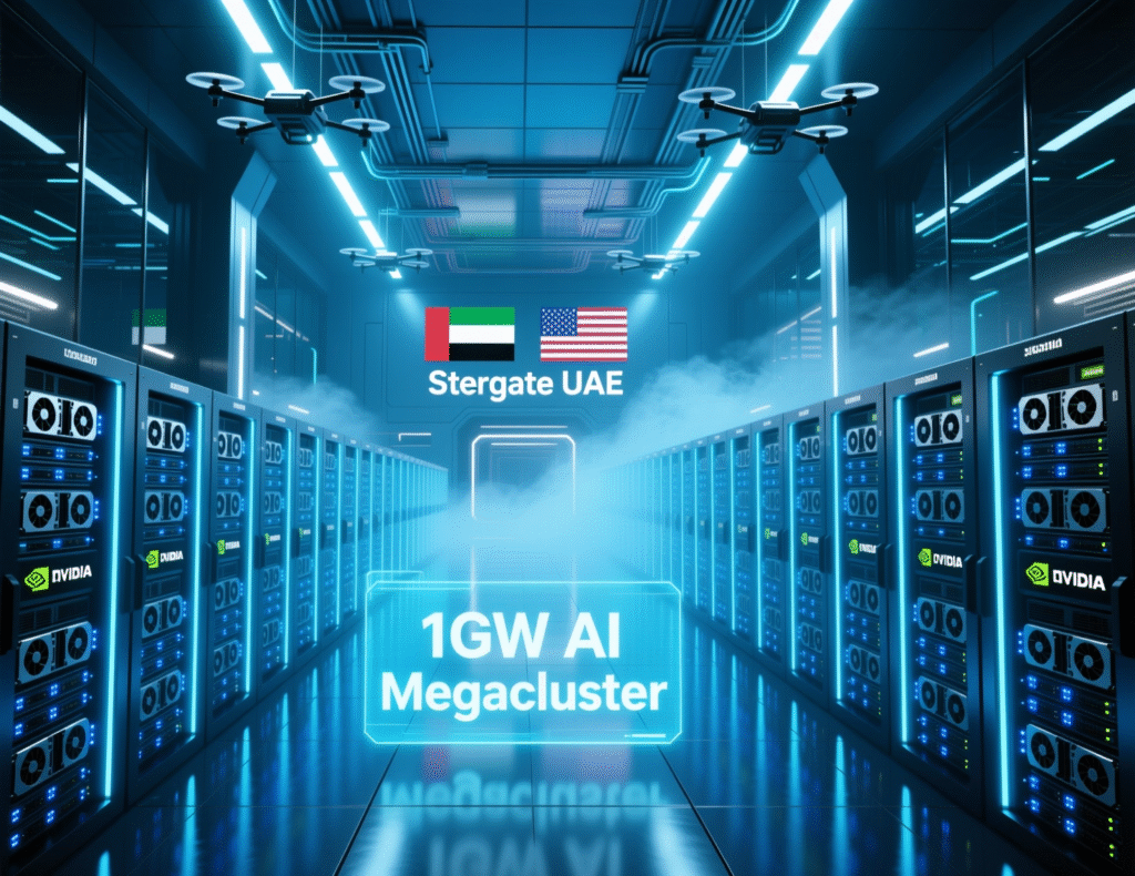 Visualization of Stargate UAE 1GW AI megacluster inside Abu Dhabi 5GW AI data center