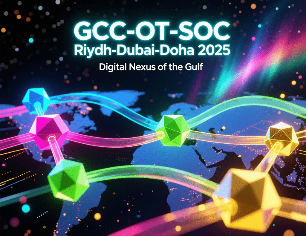 GCC OT SOC concept showing monitoring for refineries, LNG and offshore platforms in Riyadh, Dubai and Doha