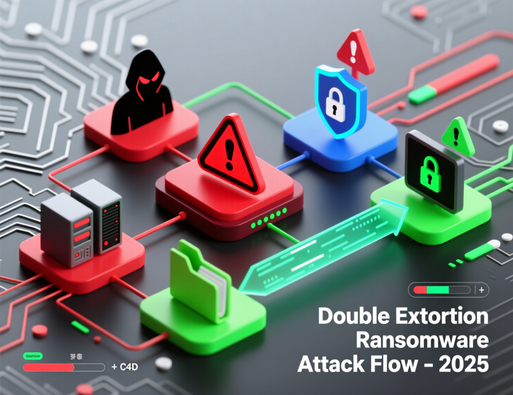 Diagram explaining double and triple extortion ransomware attacks in 2025