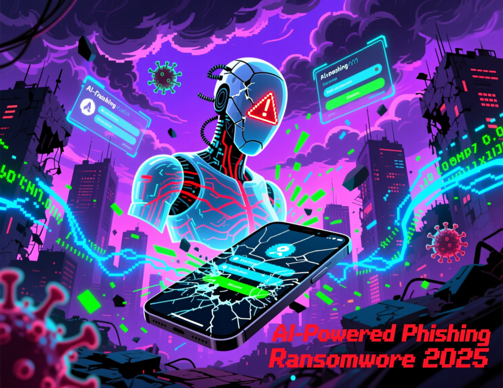 llustration of AI-enhanced phishing and social engineering used in ransomware trends 2025