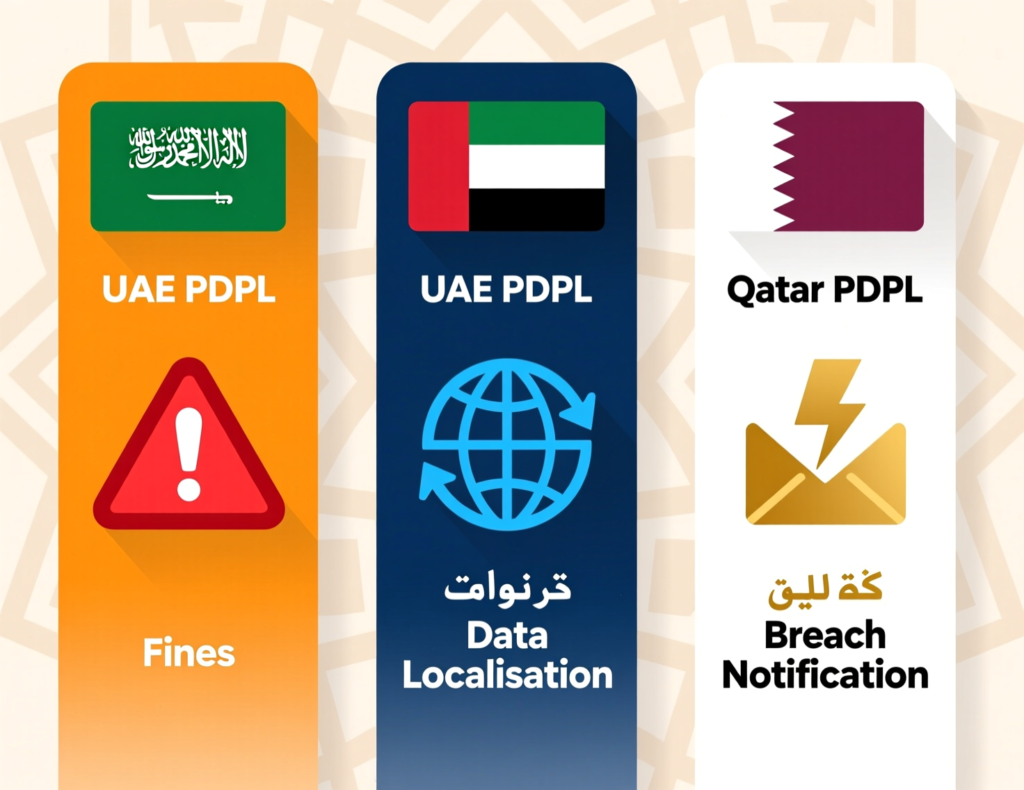 Visual comparison of Saudi, UAE and Qatar data protection laws