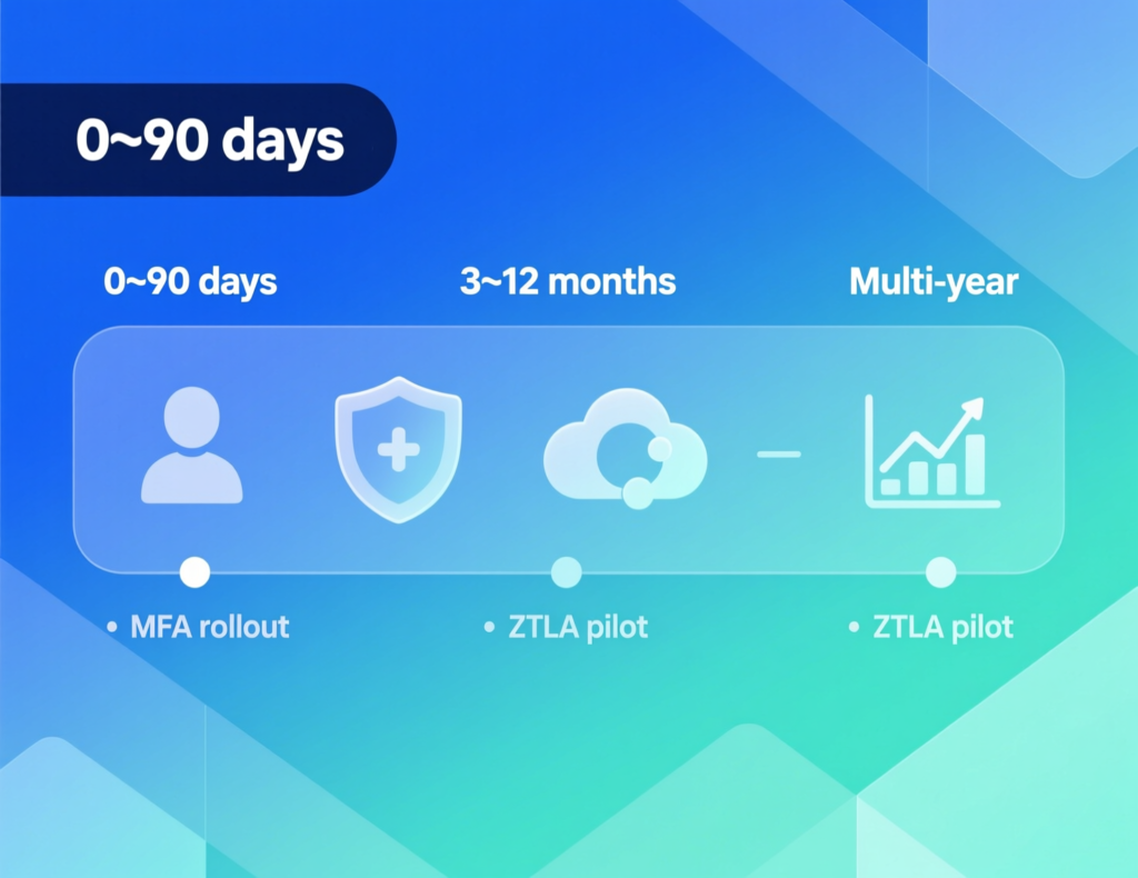 Zero trust security roadmap from 0–90 days to multi-year maturity for US, UK and EU teams