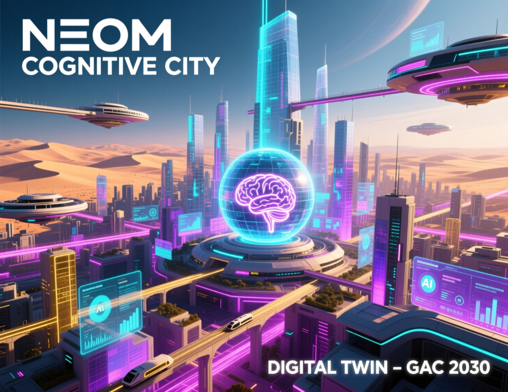 Visualization of NEOM cognitive city digital twin with 5G, AI and IoT layers for GCC smart infrastructure