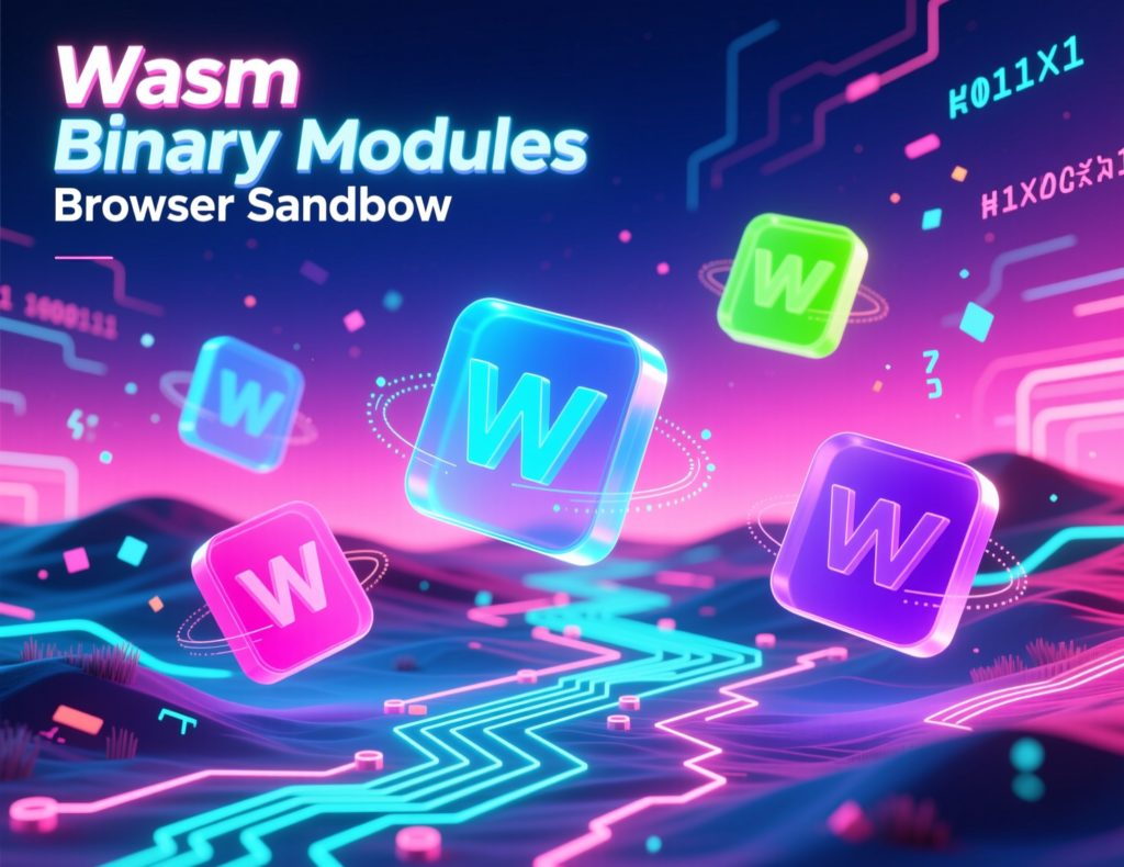 Illustration of WebAssembly binary modules running in a browser sandbox alongside JavaScript