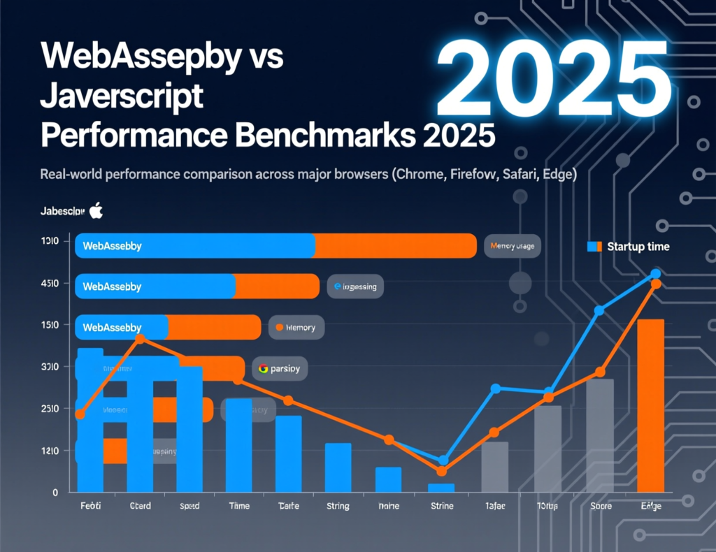 Bar chart comparing WebAssembly vs JavaScript performance benchmarks in 2025 for CPU-heavy tasks