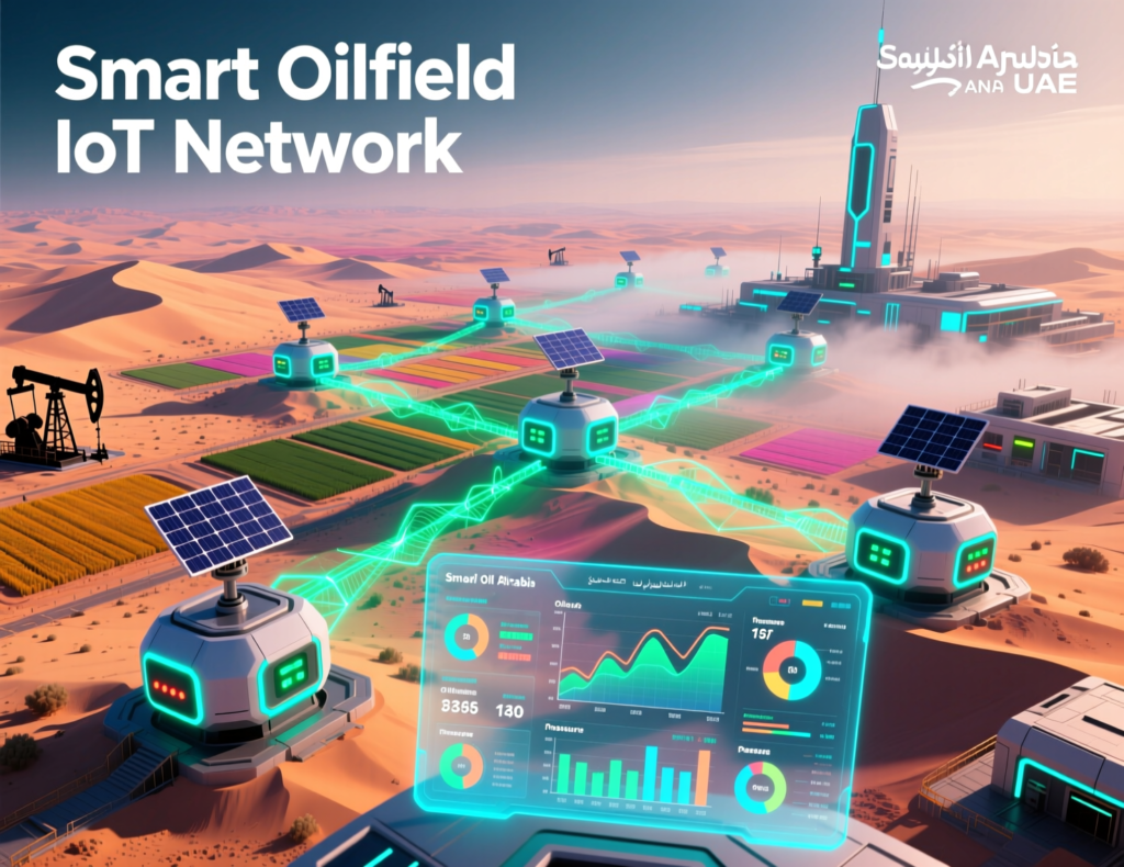 Smart oilfield with industrial IoT sensors deployed on wells and pumps in the GCC