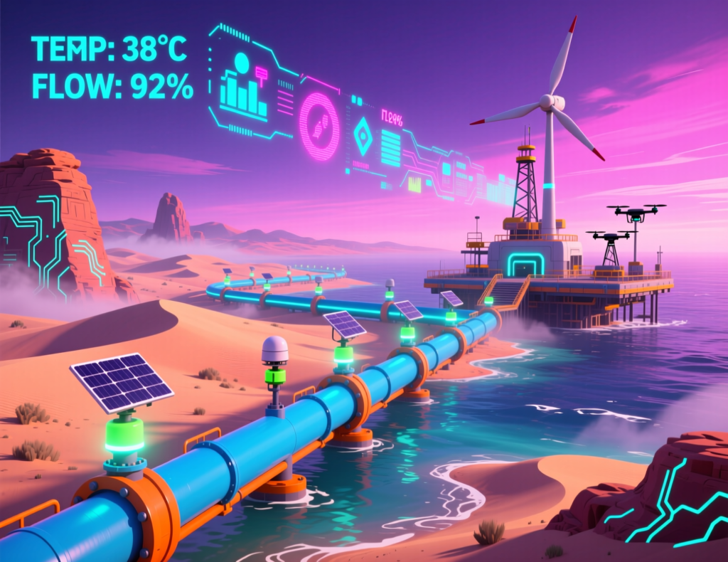 Industrial IoT monitoring for Gulf oil and gas pipelines across desert and offshore routes