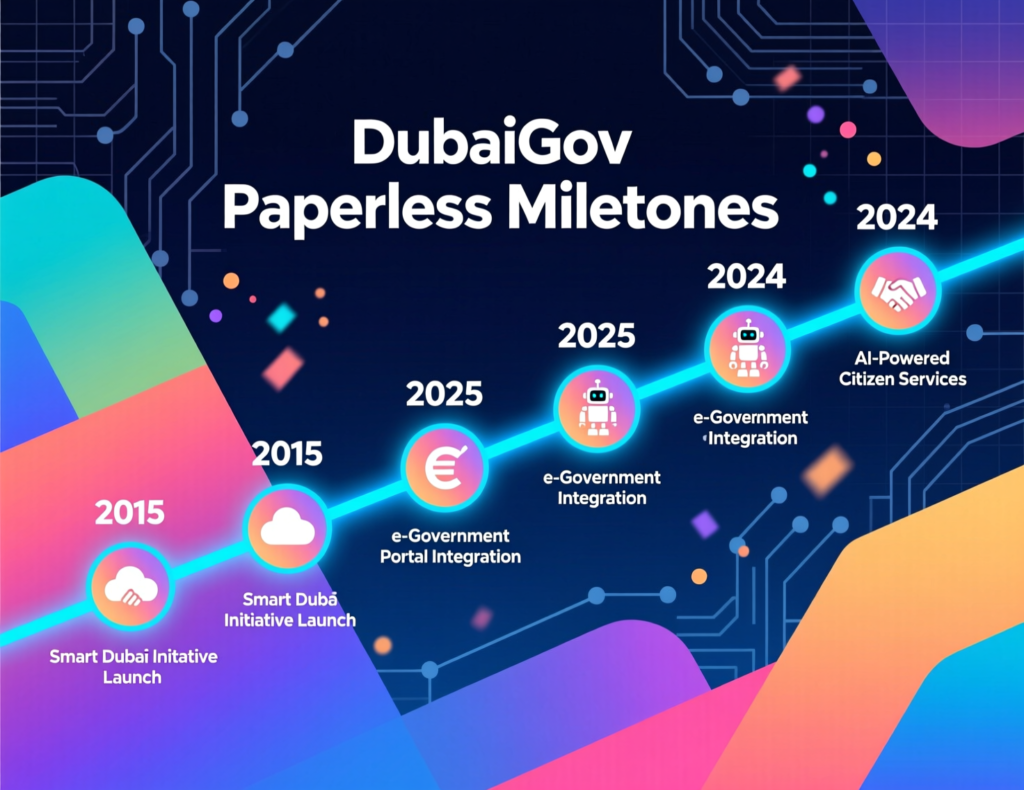 "Timeline of Dubai paperless strategy milestones to 100% paperless government"