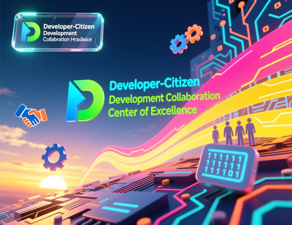 Developers and citizen developers collaborating on a low-code no-code Center of Excellence