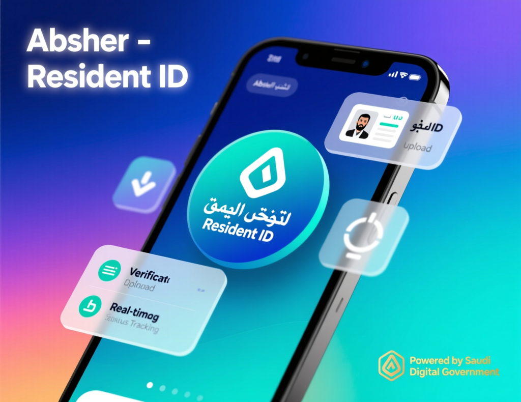 Saudi digital government apps like Absher and the new Resident ID on a smartphone screen
