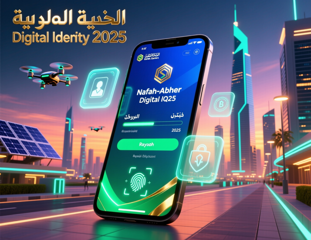 Saudi resident using Nafath and Absher digital identity instead of iqama card to access a Riyadh banking app