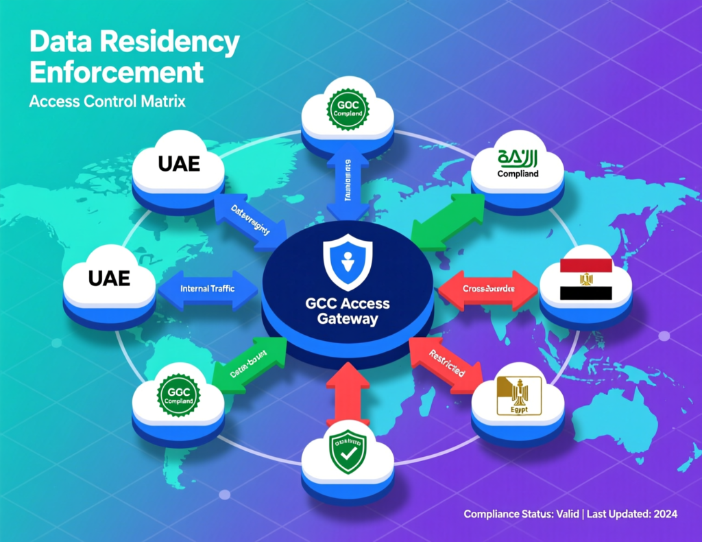 Diagram of GCC web compliance, accessibility and data residency for KSA, UAE and Qatar