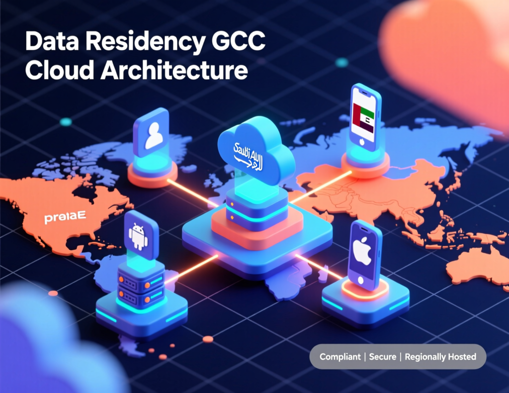 Data residency and cloud architecture diagram for GCC mobile apps in 2025