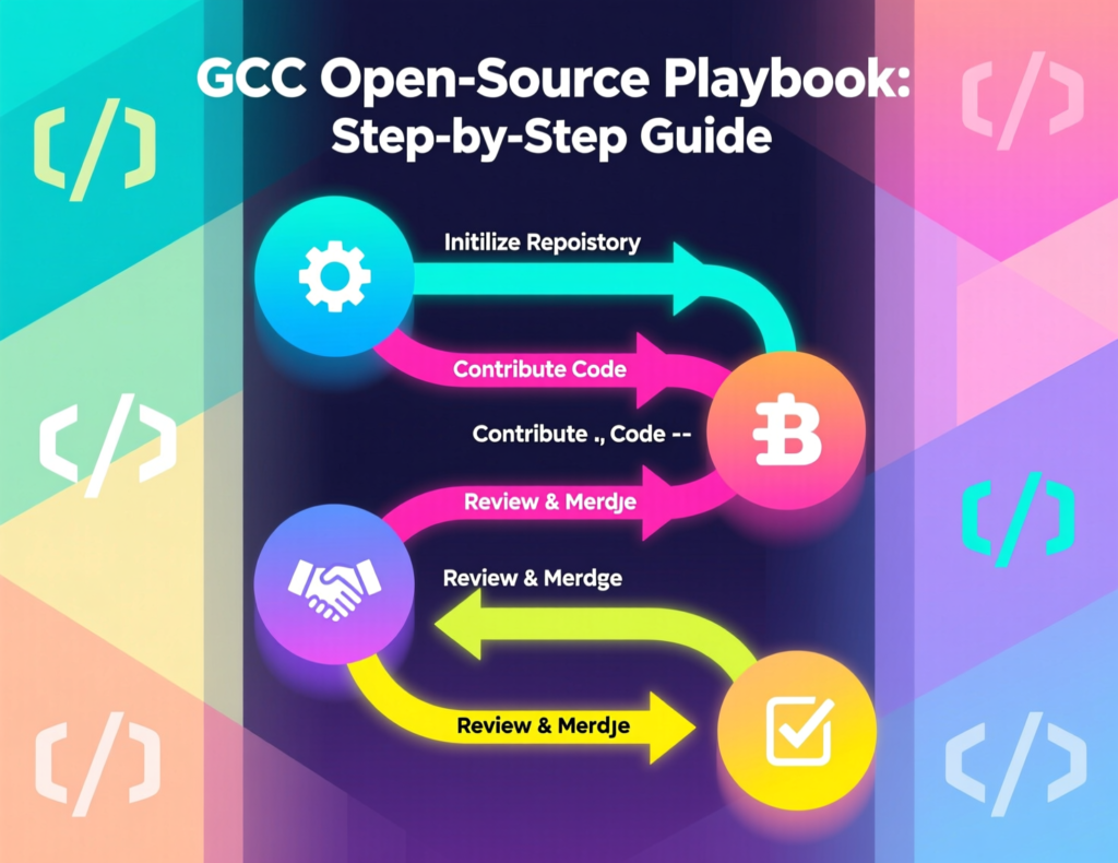 Step-by-step GCC open source contribution playbook diagram
