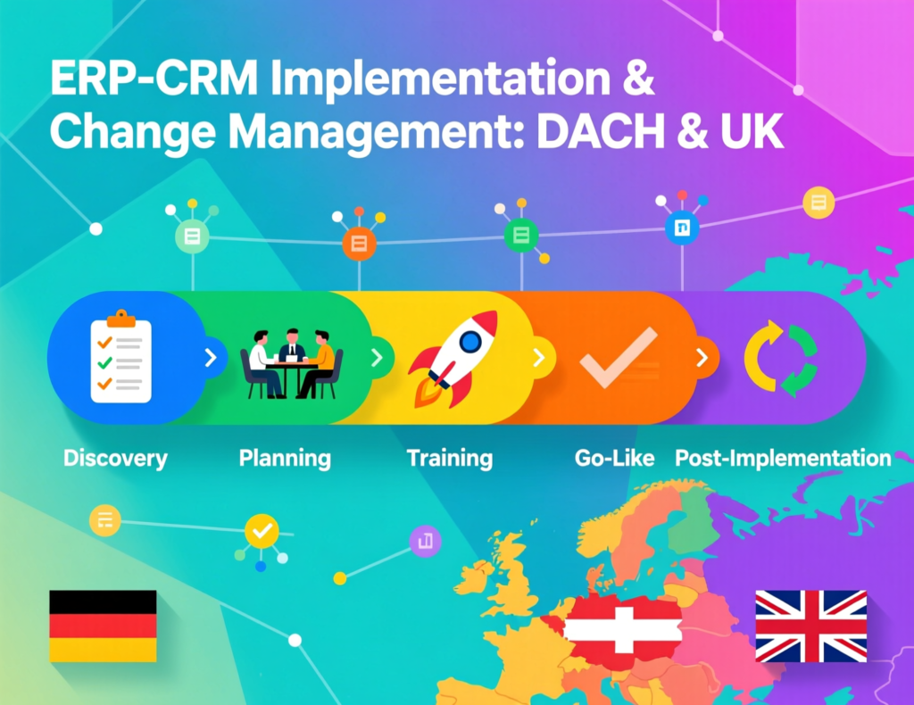 ERP and CRM implementation change management across US, UK and DACH regions