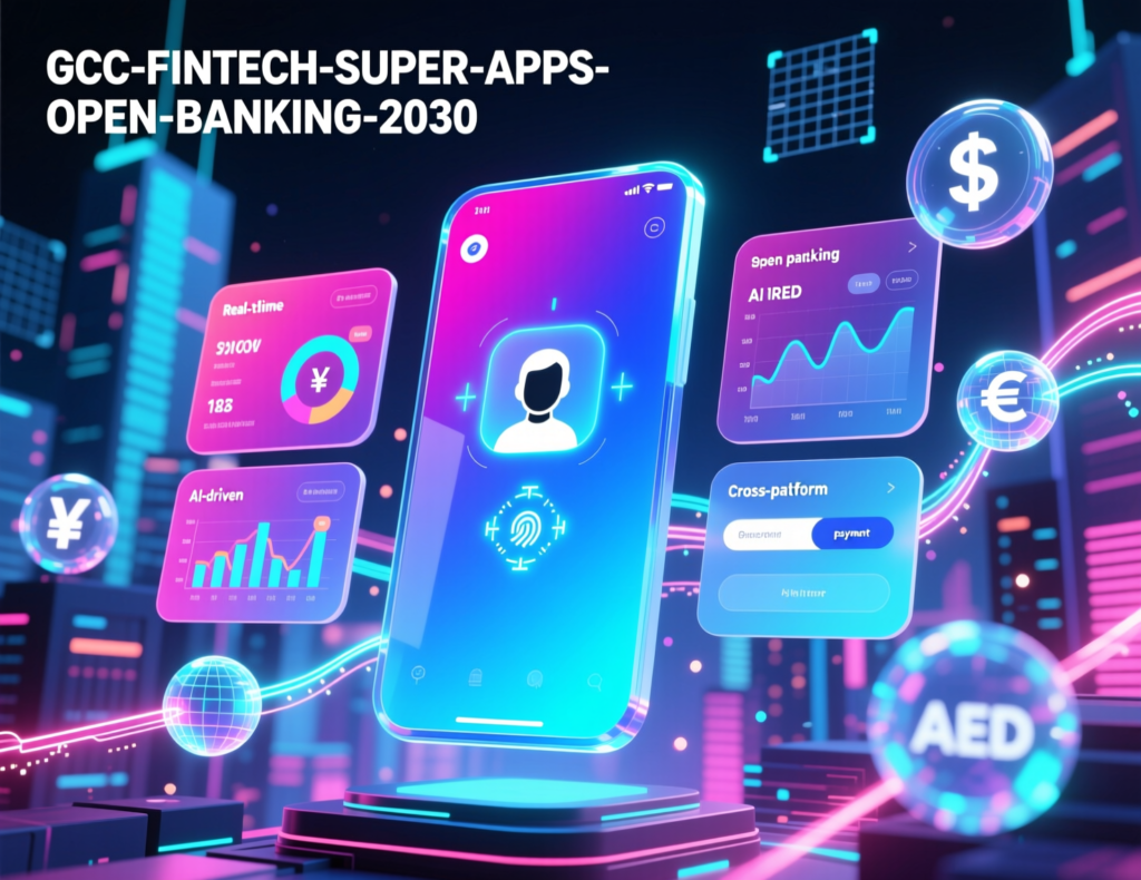 Concept art of GCC super-app and open banking ecosystem for digital wallets in GCC