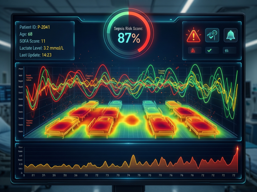 AI in healthcare examples dashboard predicting sepsis and ICU deterioration