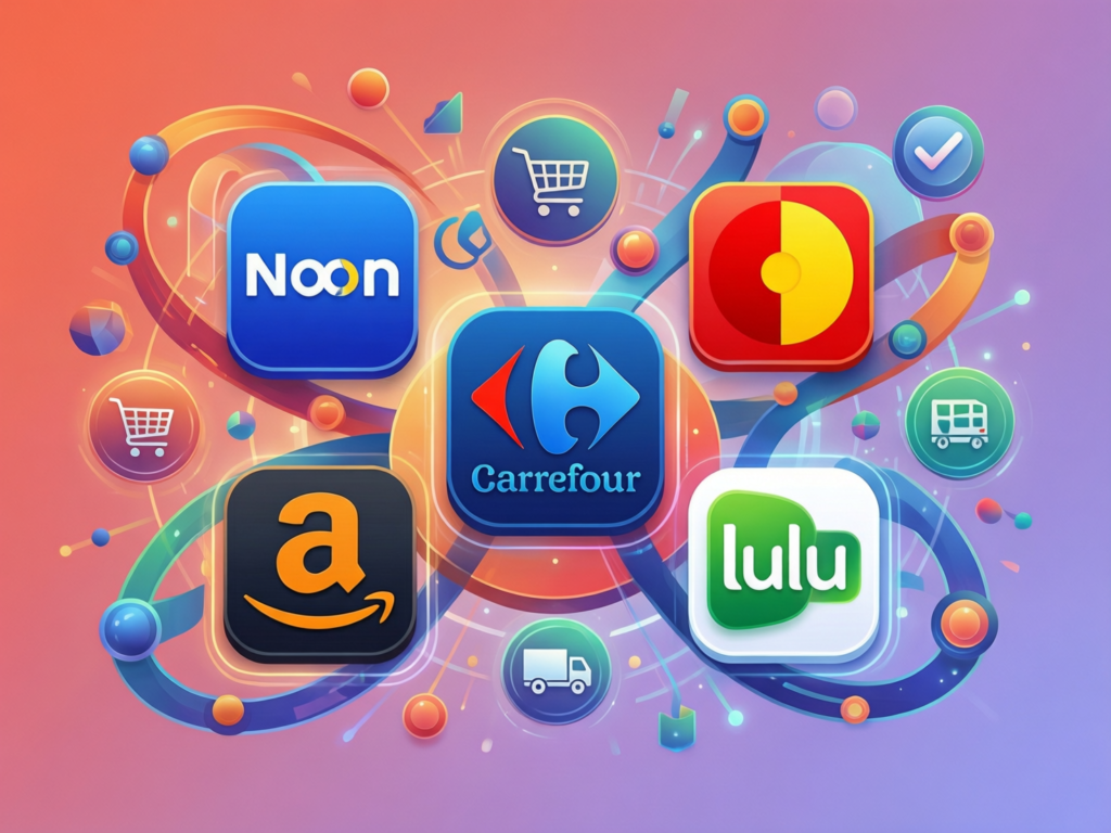 Main ecommerce marketplaces in the GCC including Noon, Amazon, Carrefour and Lulu.