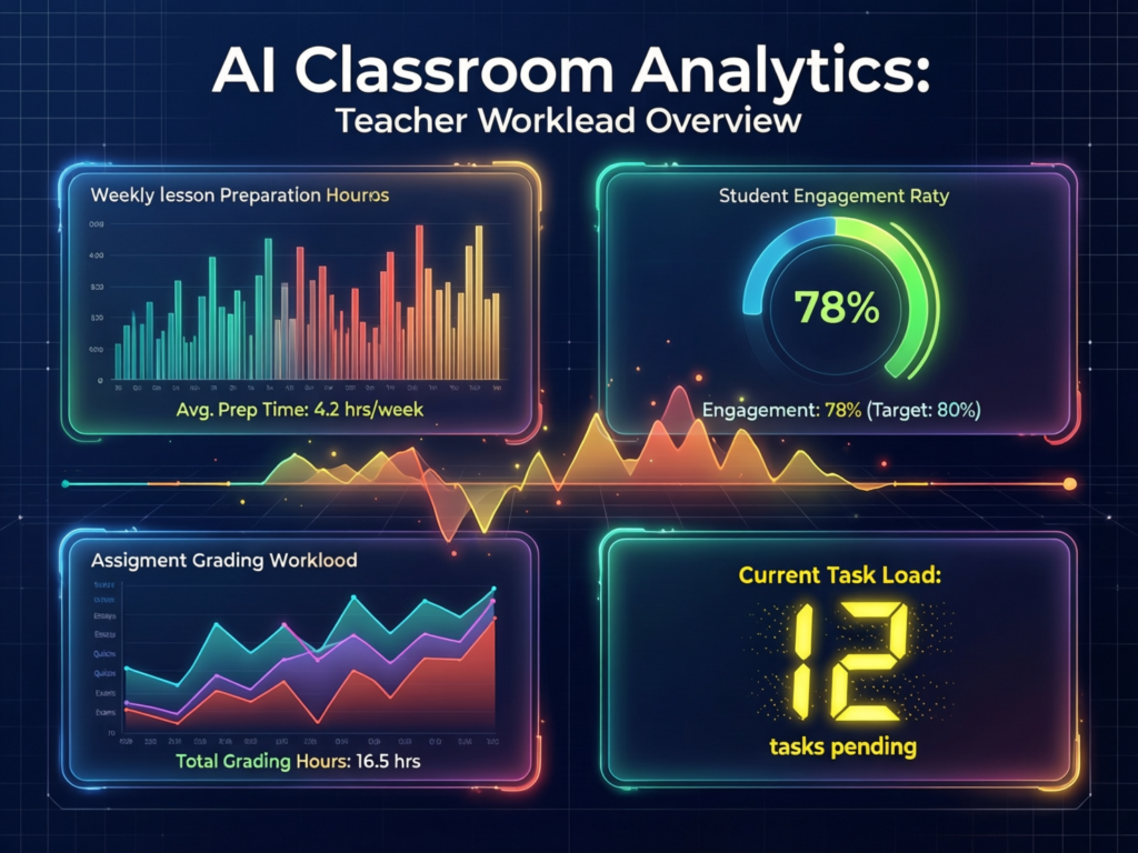 Teacher using AI in education analytics dashboard to reduce workload