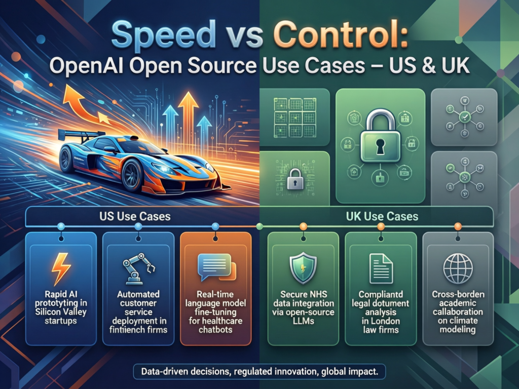 Matrix of speed-first vs control-first AI use cases in US, UK and German/EU markets
